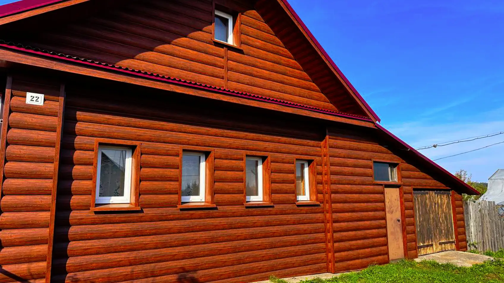 Фото 4 фасад металлосайдинг Бревно Рубленое 4D Темный Дуб Принтек