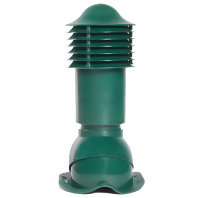 Труба вентиляционная VIOTTO d110мм h550мм для металлочерепицы RAL6005 зеленый мох утепленная вид спереди